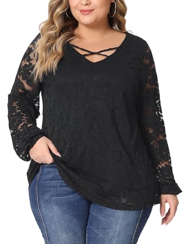 トップス agawd select Hem Rubber Blouse Agnes Orinda Lace Blouse for Women Plus Size Sheer Long